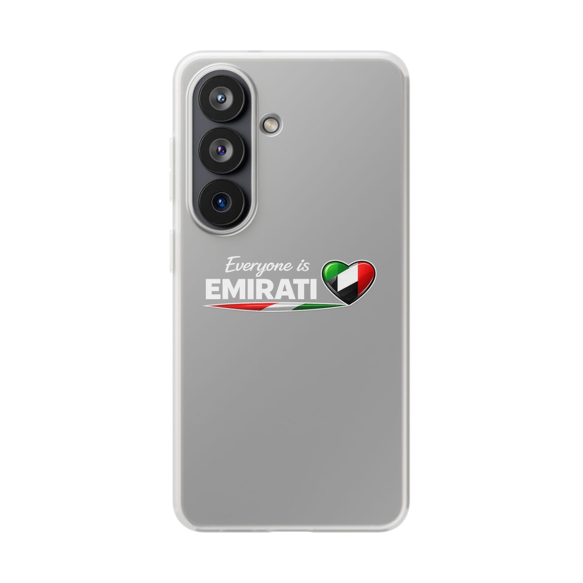 Emirati Love Phone Case – “Everyone is EMIRATI” Clear Flexi Case with UAE Flag Heart