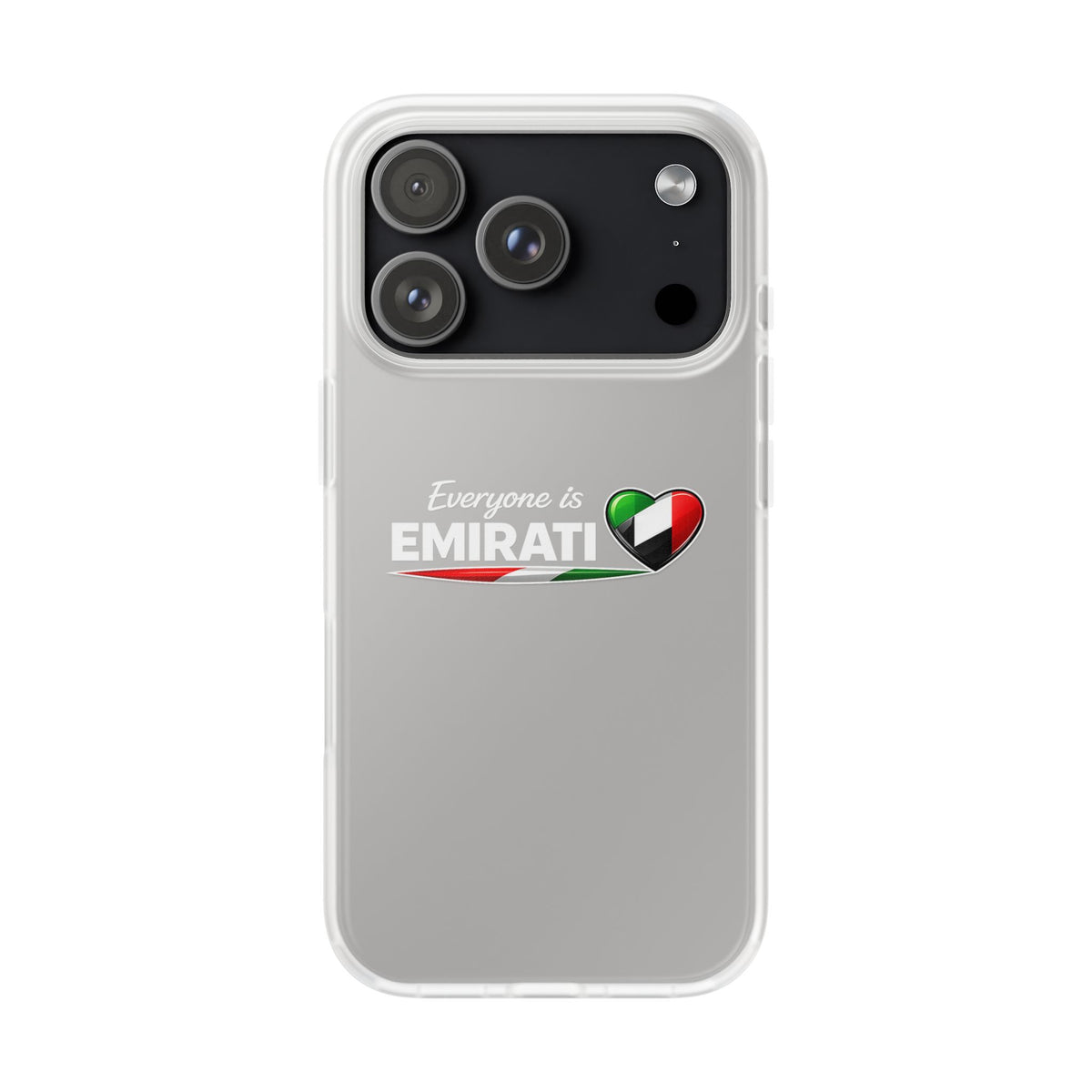 Emirati Love Phone Case – “Everyone is EMIRATI” Clear Flexi Case with UAE Flag Heart