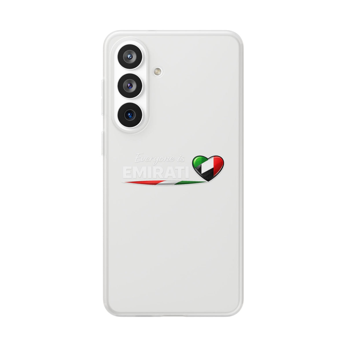 Emirati Love Phone Case – “Everyone is EMIRATI” Clear Flexi Case with UAE Flag Heart