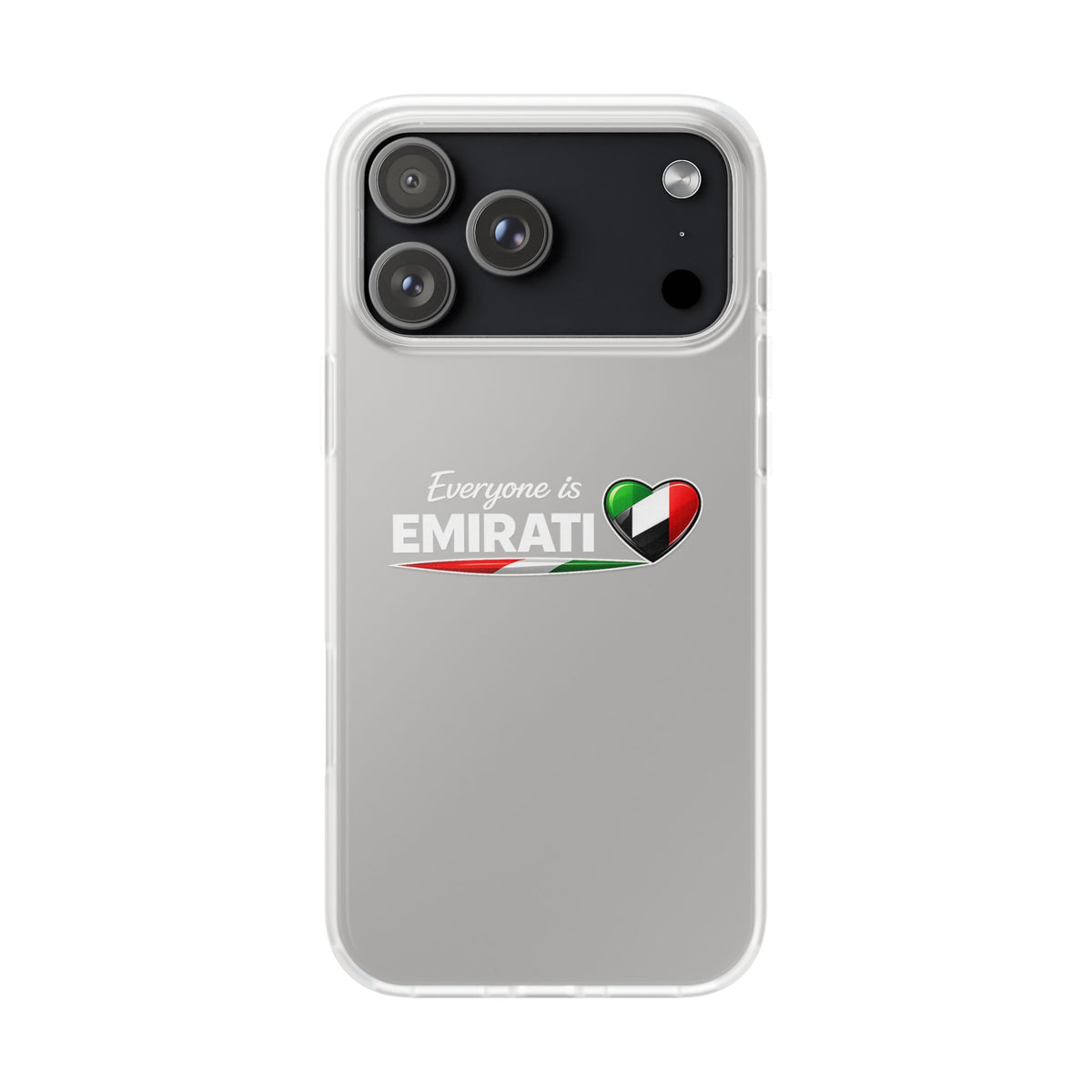 Emirati Love Phone Case – “Everyone is EMIRATI” Clear Flexi Case with UAE Flag Heart