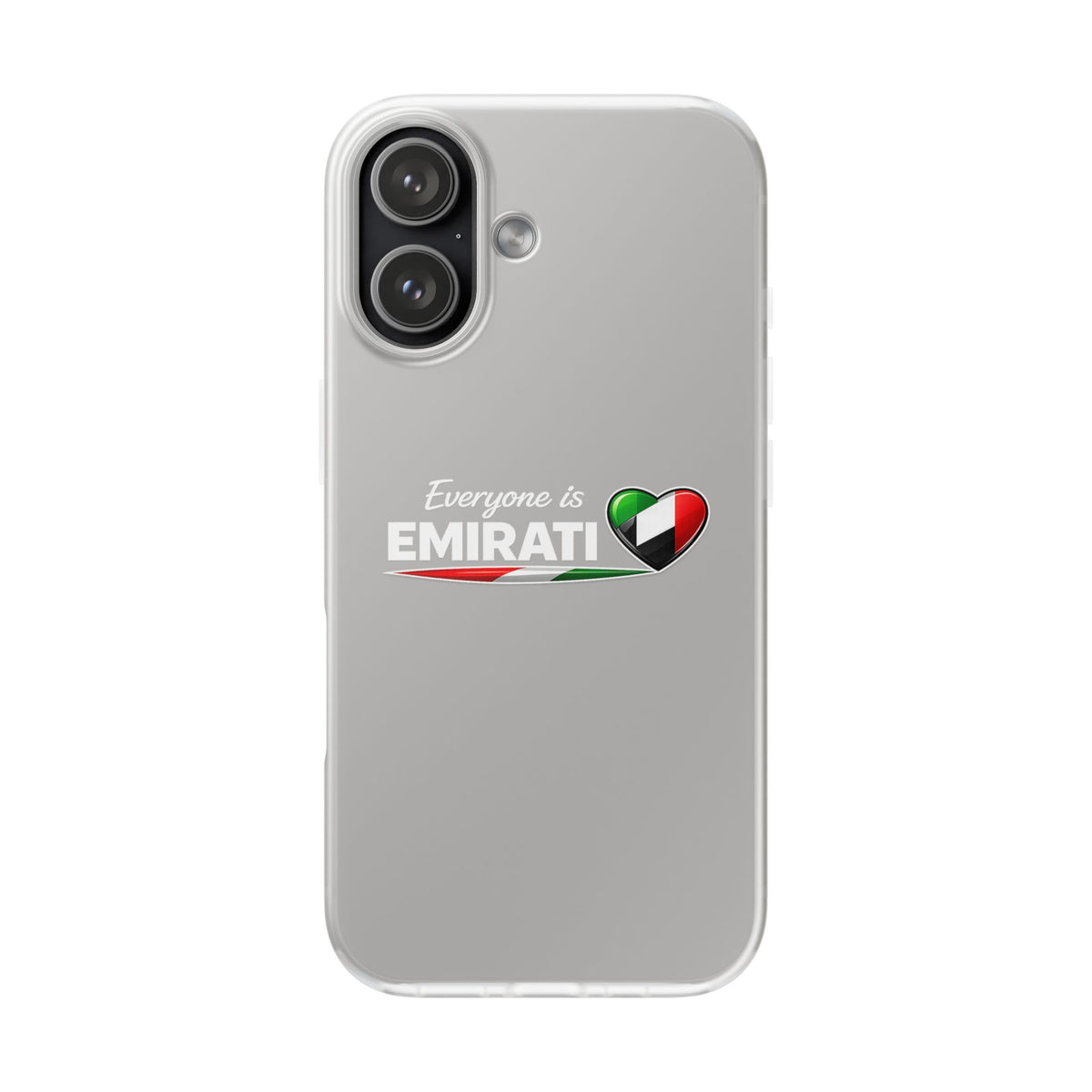 Emirati Love Phone Case – “Everyone is EMIRATI” Clear Flexi Case with UAE Flag Heart